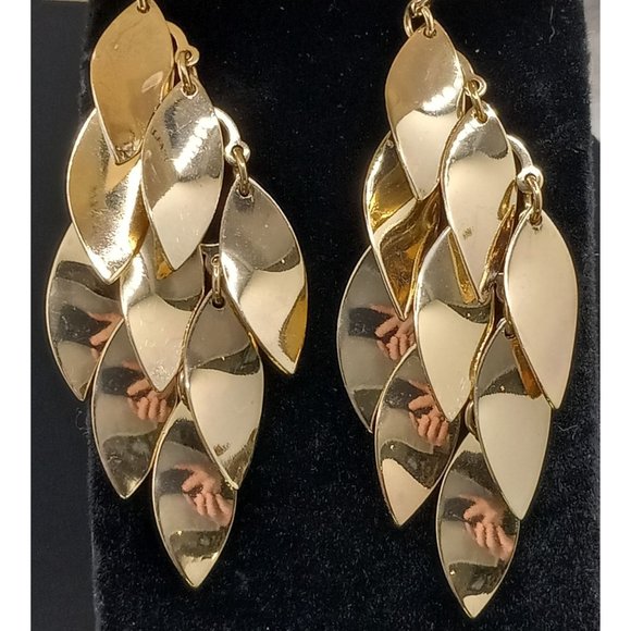 Alfani Gold Tone Statement Runway Multi Dangling Leaves Wire Earrings 2 1/2" - Picture 4 of 6